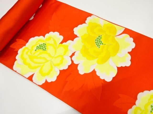 JAPANESE KIMONO / CHIKUZEN HAKATA PEONY PATTERN WEAVING NAGOYA OBI-CHI